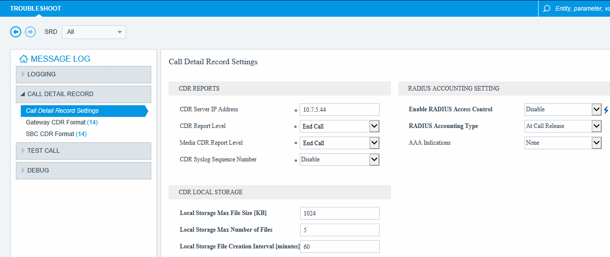 AudioCodes SBC SMDR/CDR call logging & accounting